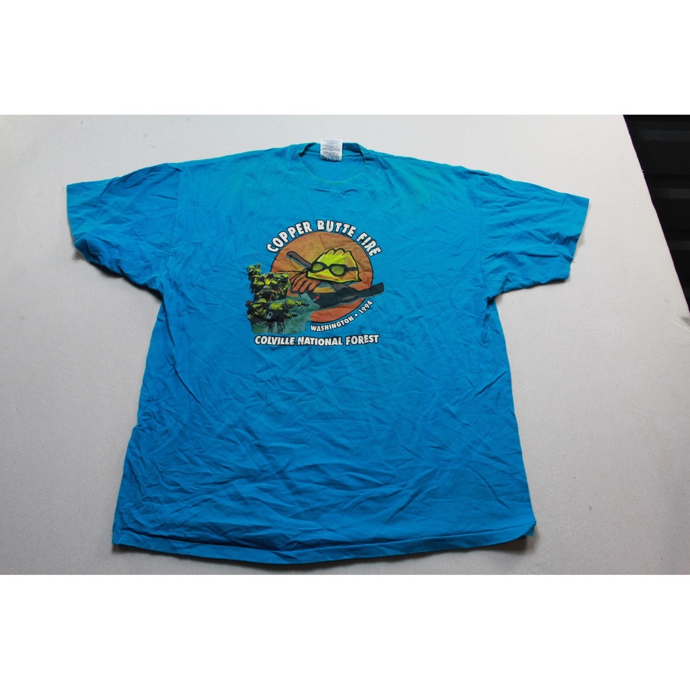 Hanes T-Shirt Mens Extra Large Blue Good Vintage 1994 Copper Butte Fire Graphic